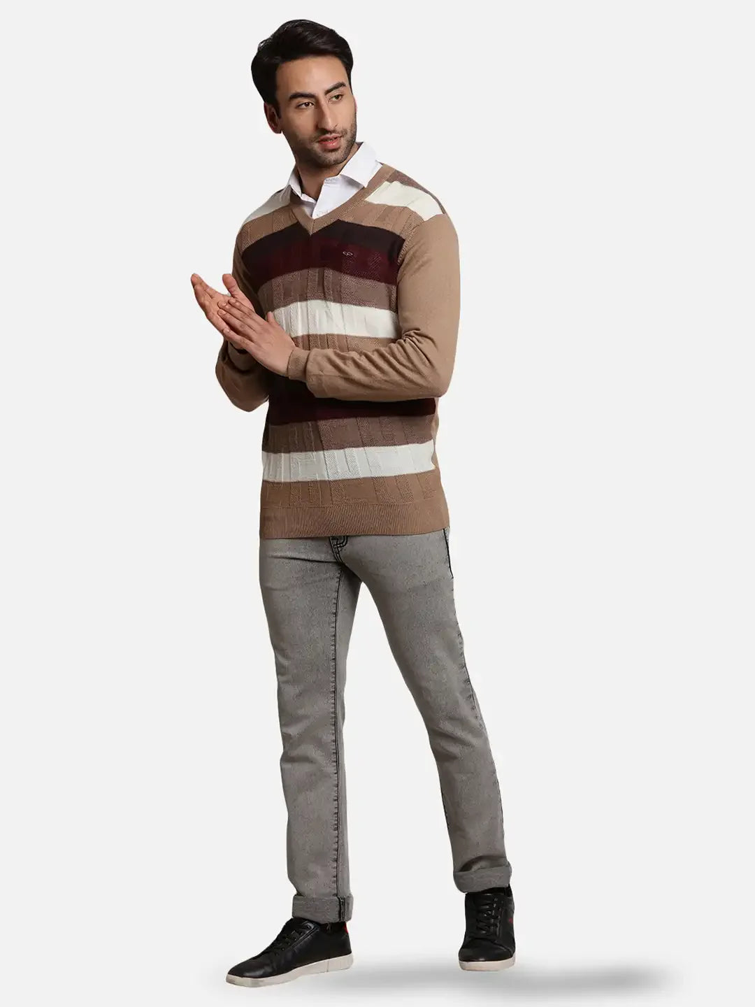 Colorplus Men Brown Jacquard Regular Fit Acrlic Blend Sweater