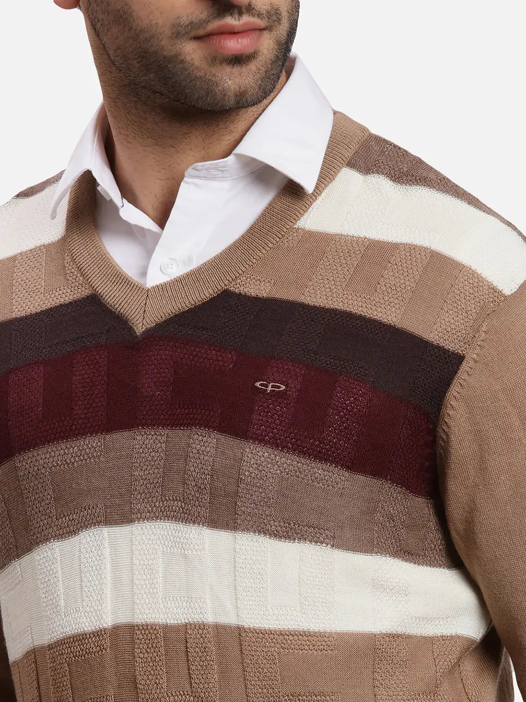 Colorplus Men Brown Jacquard Regular Fit Acrlic Blend Sweater