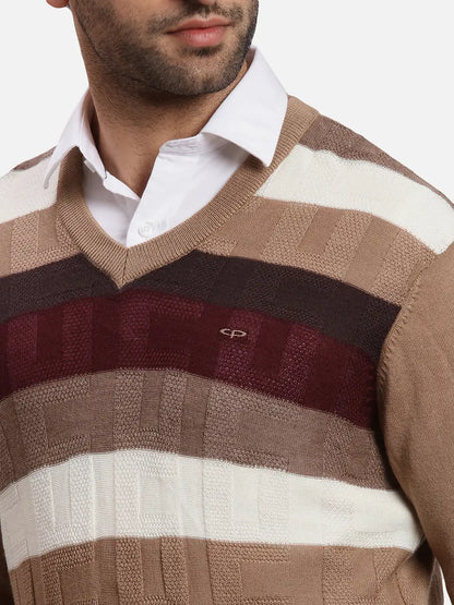 Colorplus Men Brown Jacquard Regular Fit Acrlic Blend Sweater