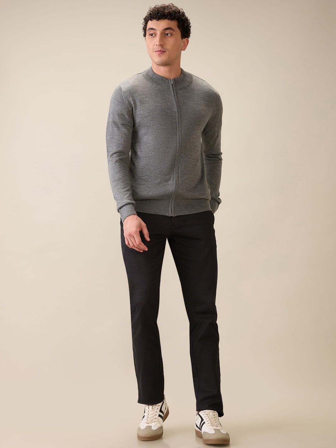 Colorplus Men Grey Solid Regular Fit Acro Blend Full Sleeve V Neck Collar Sweater