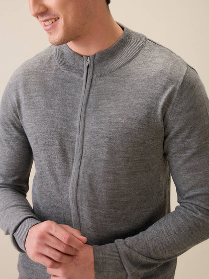 Colorplus Men Grey Solid Regular Fit Acro Blend Full Sleeve V Neck Collar Sweater