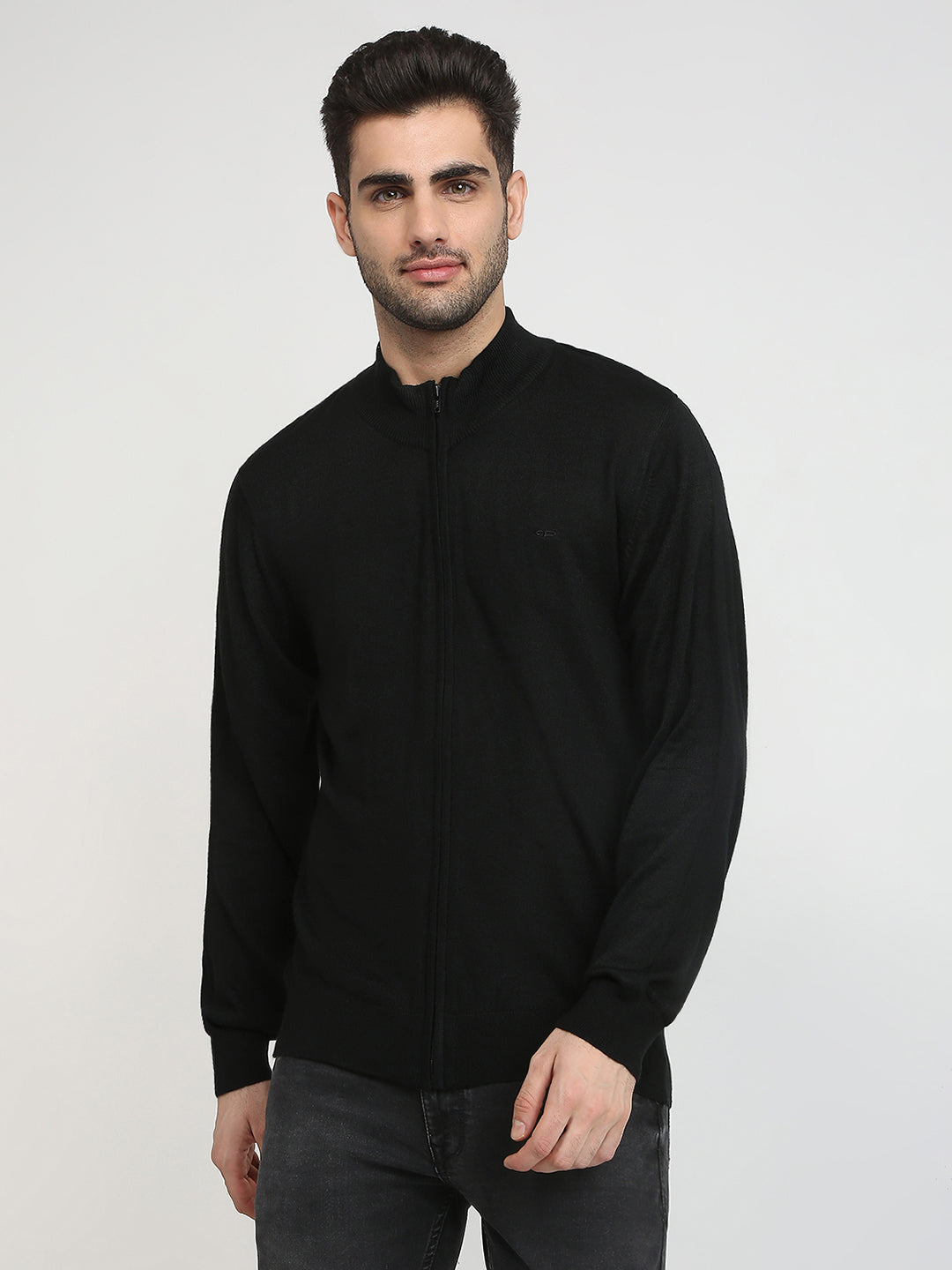 Colorplus Men Black Solid Regular Fit Acro Blend Full Sleeve V Neck Collar Sweater