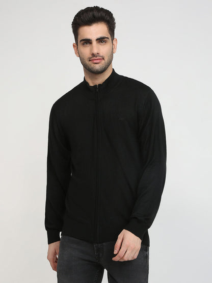 Colorplus Men Black Solid Regular Fit Acro Blend Full Sleeve V Neck Collar Sweater