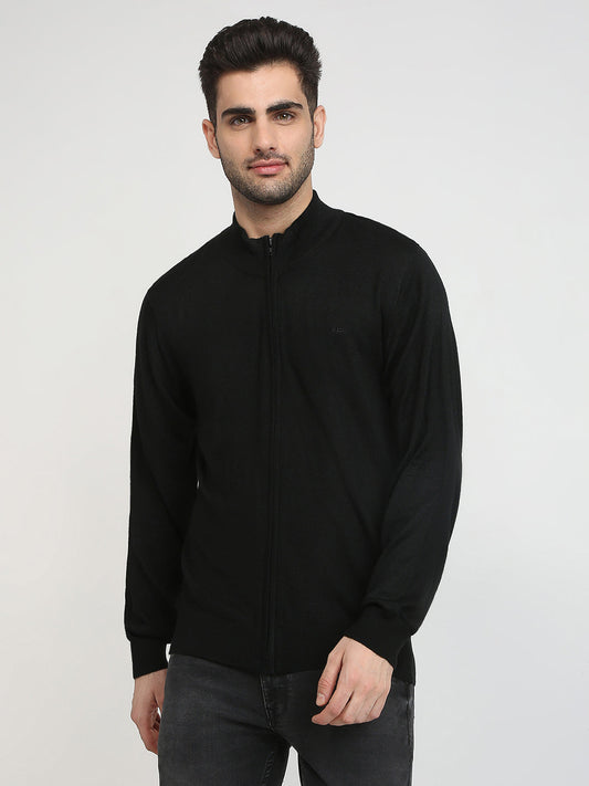 Colorplus Men Black Solid Regular Fit Acro Blend Full Sleeve V Neck Collar Sweater