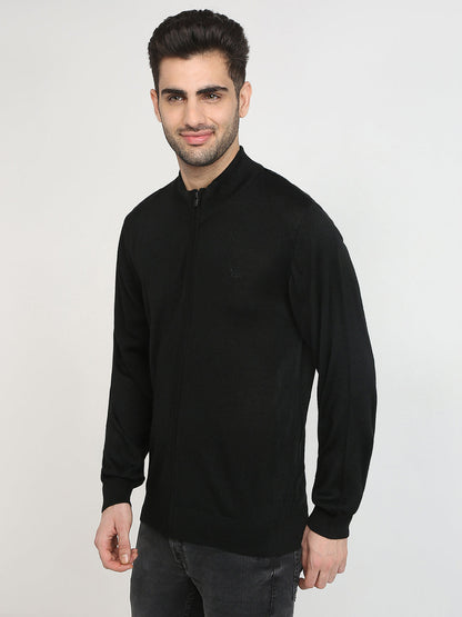 Colorplus Men Black Solid Regular Fit Acro Blend Full Sleeve V Neck Collar Sweater