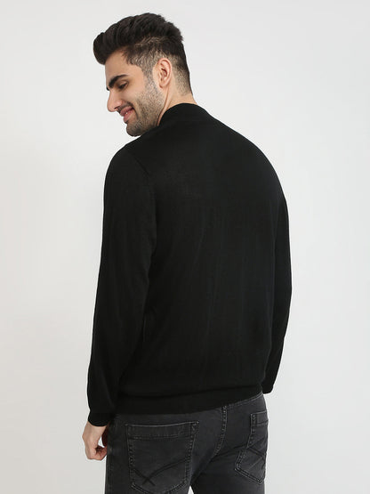 Colorplus Men Black Solid Regular Fit Acro Blend Full Sleeve V Neck Collar Sweater