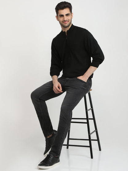 Colorplus Men Black Solid Regular Fit Acro Blend Full Sleeve V Neck Collar Sweater