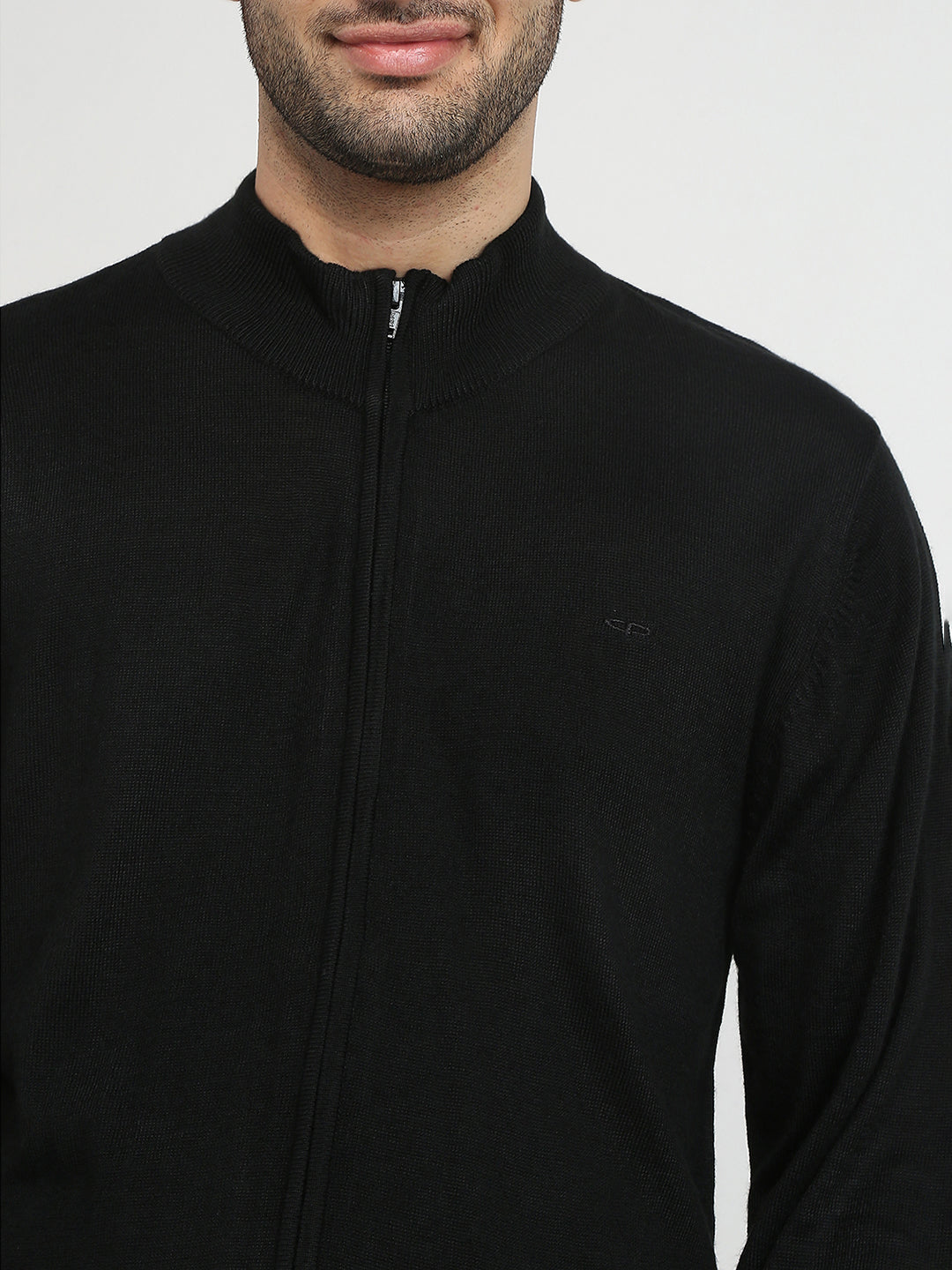 Colorplus Men Black Solid Regular Fit Acro Blend Full Sleeve V Neck Collar Sweater