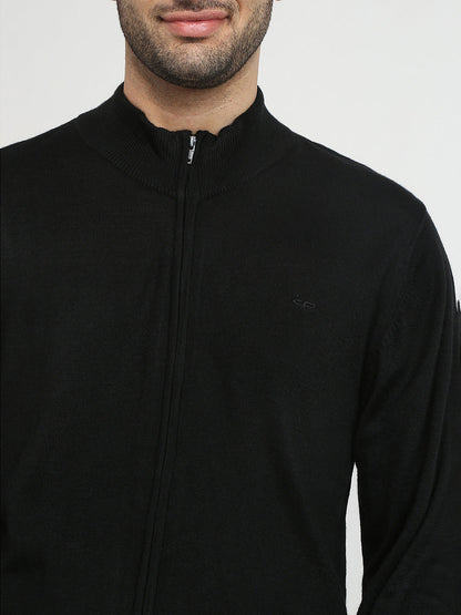 Colorplus Men Black Solid Regular Fit Acro Blend Full Sleeve V Neck Collar Sweater