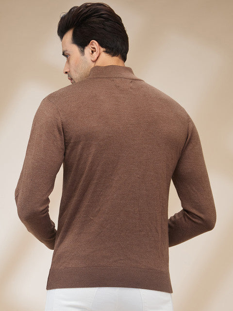 Colorplus Men Brown Plain Regular Fit Wool Blend Sweater