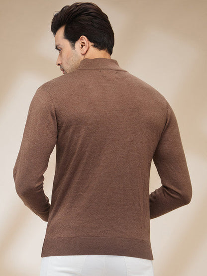 Colorplus Men Brown Plain Regular Fit Wool Blend Sweater