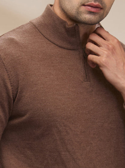 Colorplus Men Brown Plain Regular Fit Wool Blend Sweater