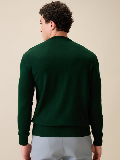 Colorplus Men Green Jacquard Regular Fit Acrylic Full Sleeve V Neck Collar Sweater
