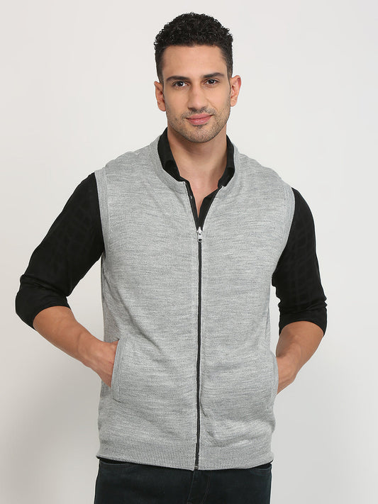 Colorplus Men Grey Solid Regular Fit Acrylic Blend Sweater