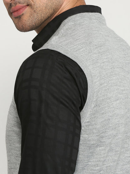 Colorplus Men Grey Solid Regular Fit Acrylic Blend Sweater