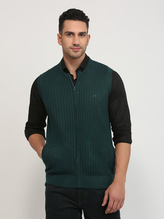Colorplus Men Green Structure Regular Fit Acrylic Blend Sweater
