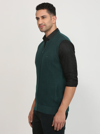 Colorplus Men Green Structure Regular Fit Acrylic Blend Sweater
