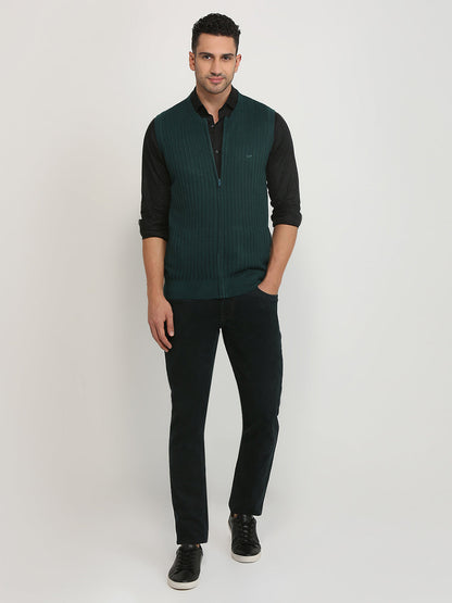 Colorplus Men Green Structure Regular Fit Acrylic Blend Sweater