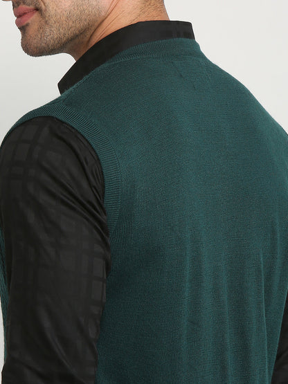 Colorplus Men Green Structure Regular Fit Acrylic Blend Sweater