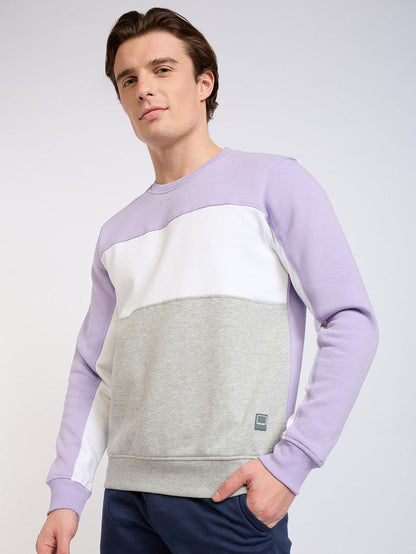 Colorplus Men Purple Solid Regular Fit Cotton Blend Sweatshirt