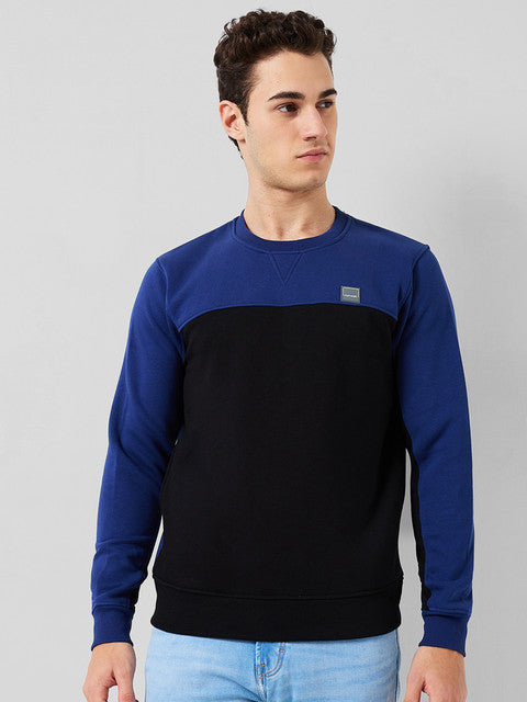 Colorplus Men Blue Solid Regular Fit Cotton Blend Sweatshirt