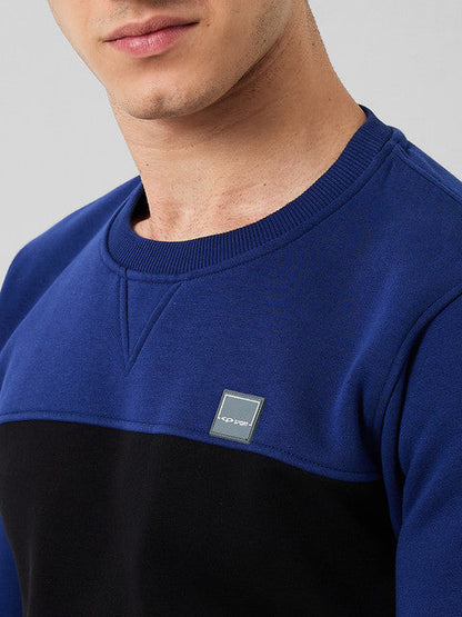 Colorplus Men Blue Solid Regular Fit Cotton Blend Sweatshirt
