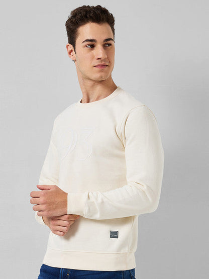 Colorplus Men White Solid Regular Fit Cotton Blend Sweatshirt