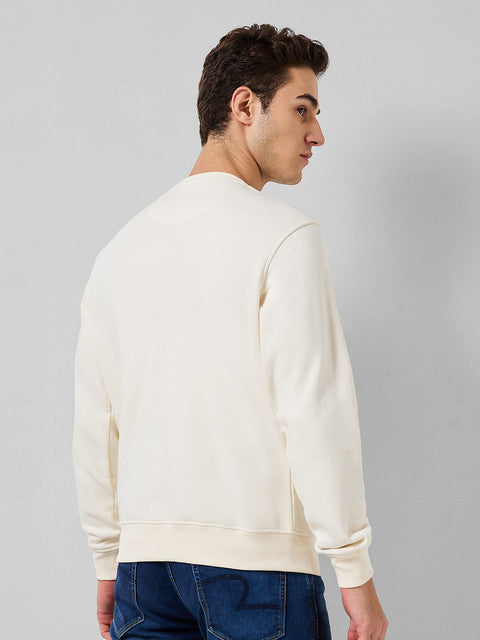 Colorplus Men White Solid Regular Fit Cotton Blend Sweatshirt