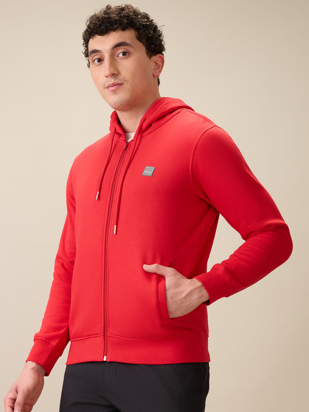 Colorplus Men Red Solid Regular Fit Cotton Blend Full Sleeve Sweatshirt