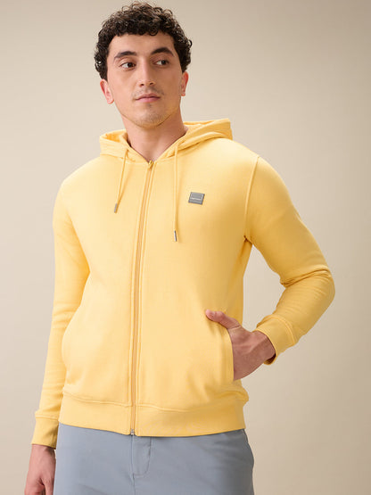 Colorplus Men Yellow Solid Regular Fit Cotton Blend Full Sleeve Sweatshirt