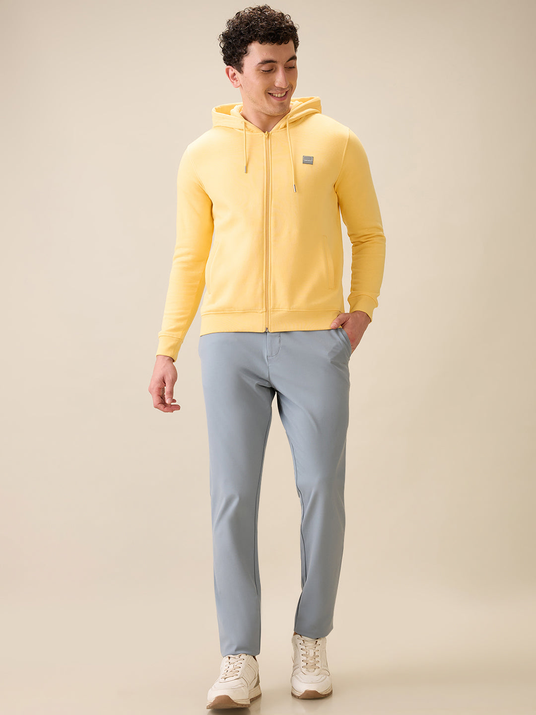 Colorplus Men Yellow Solid Regular Fit Cotton Blend Full Sleeve Sweatshirt