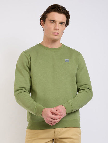 Colorplus Men Green Solid Regular Fit Cotton Blend Sweatshirt