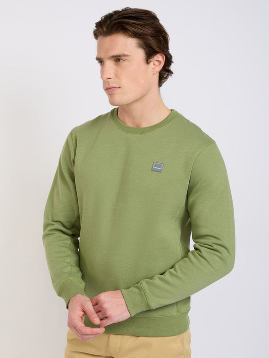 Colorplus Men Green Solid Regular Fit Cotton Blend Sweatshirt