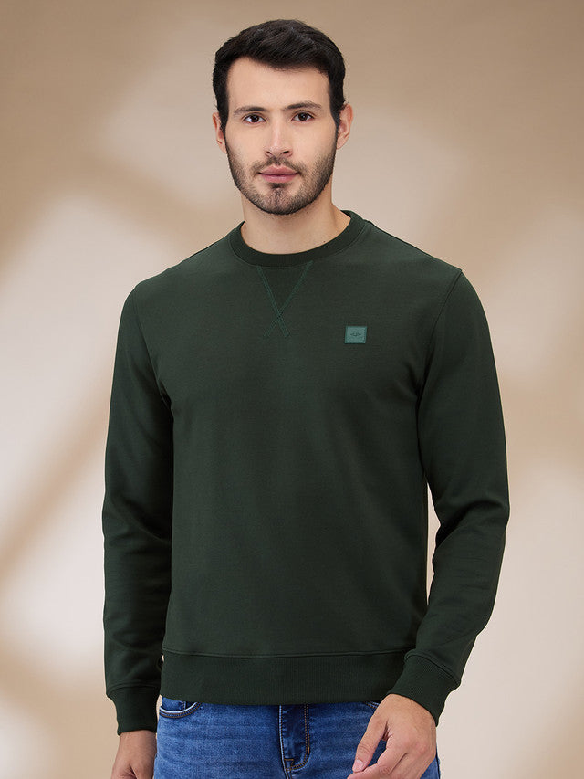 Colorplus Men Green Solid Regular Fit Cotton Blend Sweatshirt