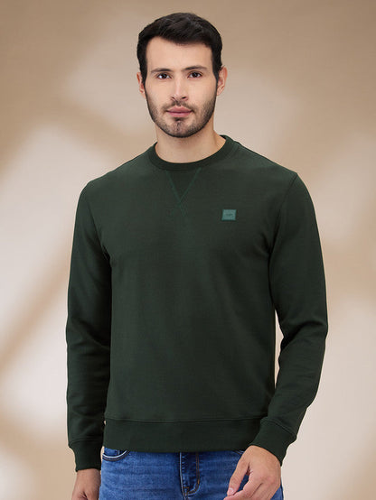 Colorplus Men Green Solid Regular Fit Cotton Blend Sweatshirt
