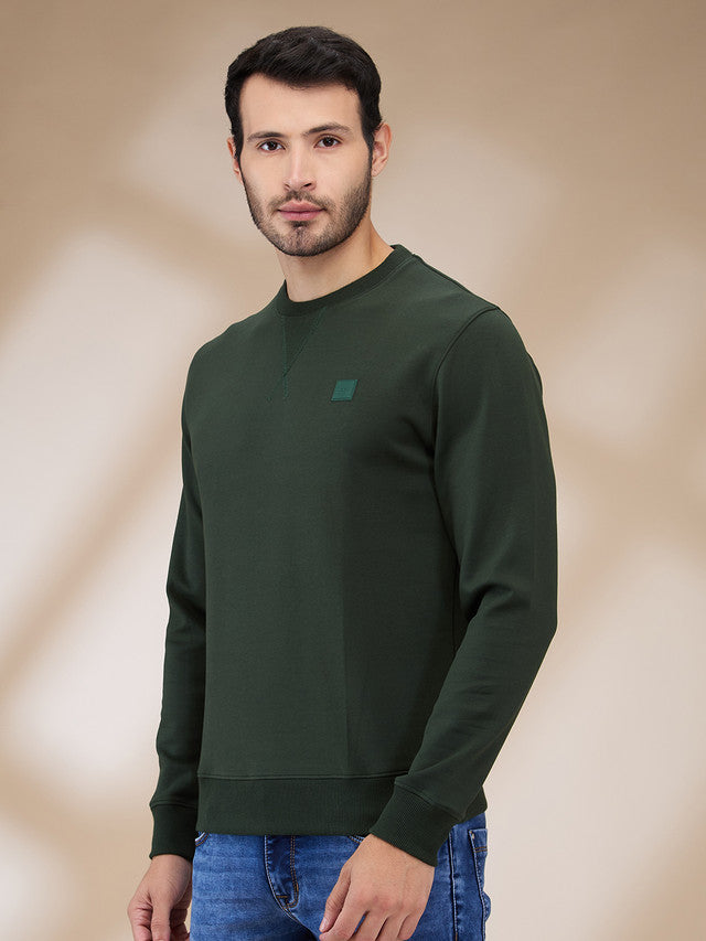 Colorplus Men Green Solid Regular Fit Cotton Blend Sweatshirt