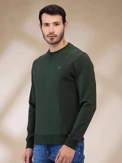 Colorplus Men Green Solid Regular Fit Cotton Blend Sweatshirt