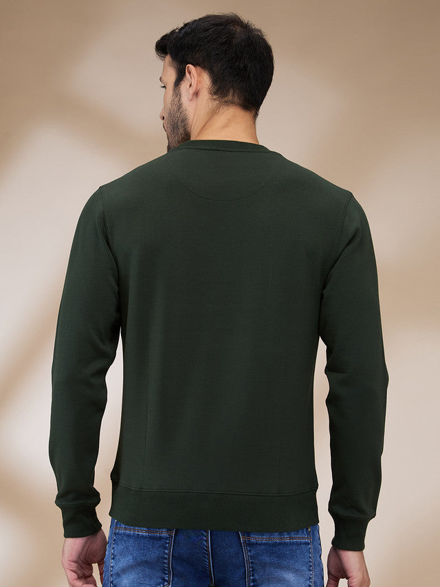 Colorplus Men Green Solid Regular Fit Cotton Blend Sweatshirt
