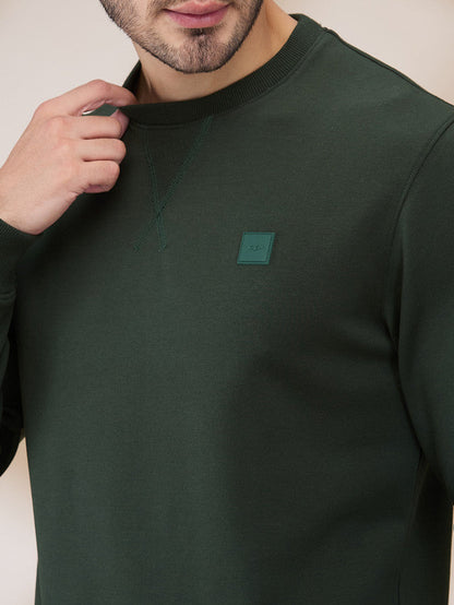 Colorplus Men Green Solid Regular Fit Cotton Blend Sweatshirt