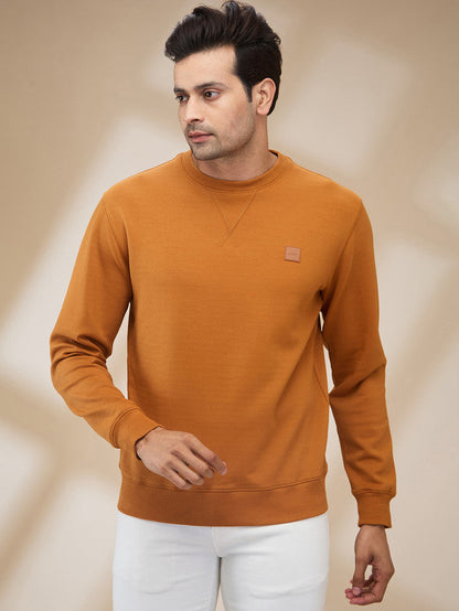 Colorplus Men Brown Solid Regular Fit Polyester Blend Sweatshirt