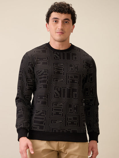 Colorplus Men Black Printed Regular Fit Polyester Blend Full Sleeve Sweatshirt