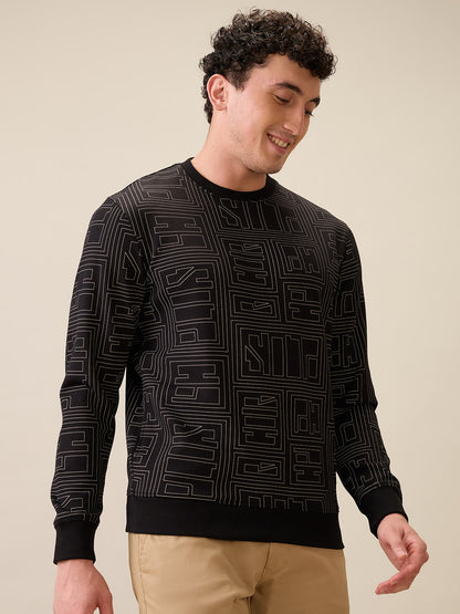 Colorplus Men Black Printed Regular Fit Polyester Blend Full Sleeve Sweatshirt