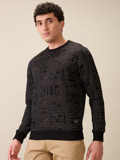 Colorplus Men Black Printed Regular Fit Polyester Blend Full Sleeve Sweatshirt