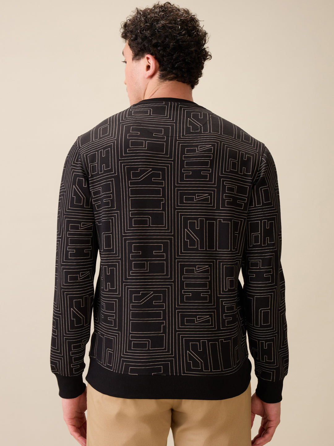 Colorplus Men Black Printed Regular Fit Polyester Blend Full Sleeve Sweatshirt