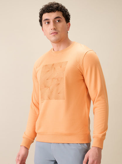 Colorplus Men Orange Printed Regular Fit Cotton Blend Full Sleeve Sweatshirt