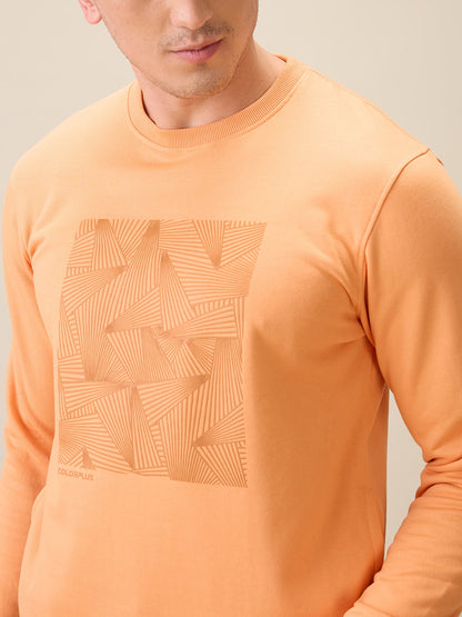 Colorplus Men Orange Printed Regular Fit Cotton Blend Full Sleeve Sweatshirt