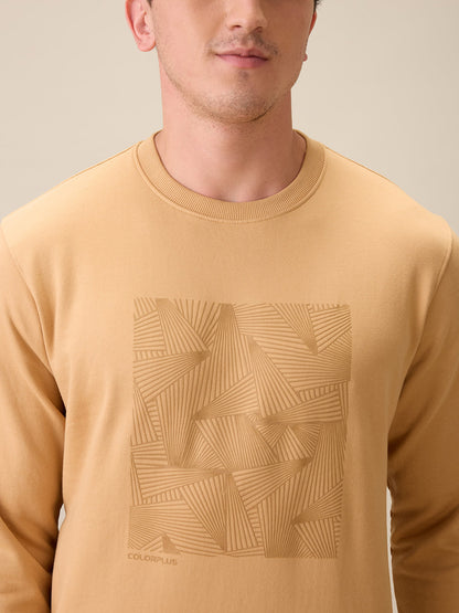 Colorplus Men Brown Printed Regular Fit Cotton Blend Full Sleeve Sweatshirt