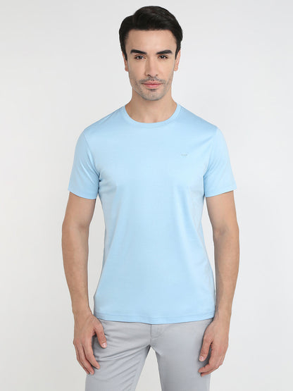 Colorplus Men Blue Solid Regular Fit Cotton Half Sleeve T-Shirt