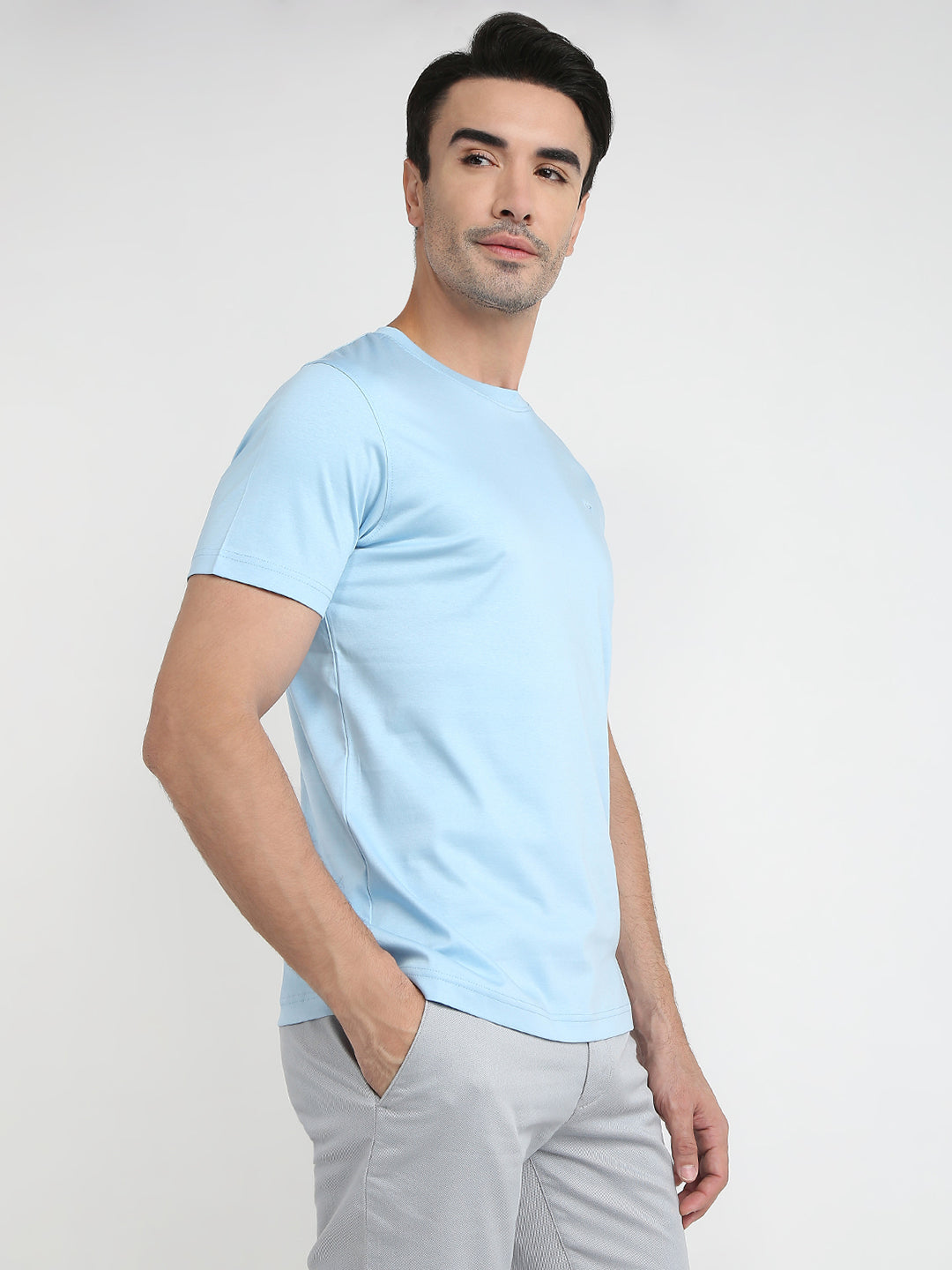 Colorplus Men Blue Solid Regular Fit Cotton Half Sleeve T-Shirt