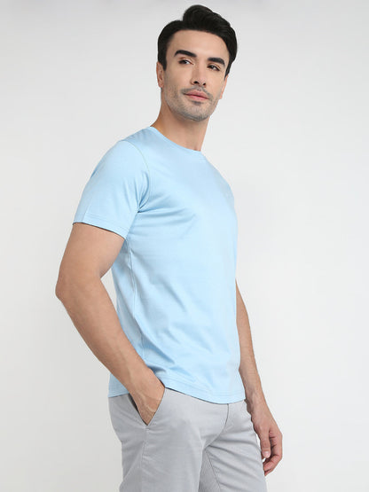Colorplus Men Blue Solid Regular Fit Cotton Half Sleeve T-Shirt